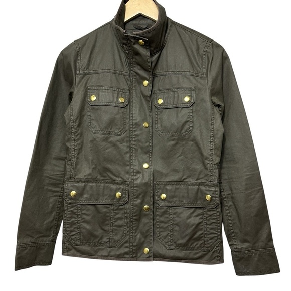 J. Crew Resin-Coated Twill Field Jacket, Moss, XXS - Picture 2 of 9